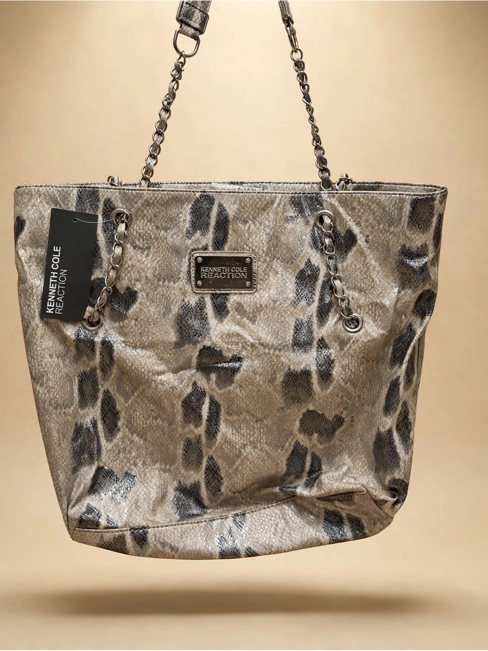 Kenneth Cole Reaction Metallic Snake-Print Tote - Gold/Gray